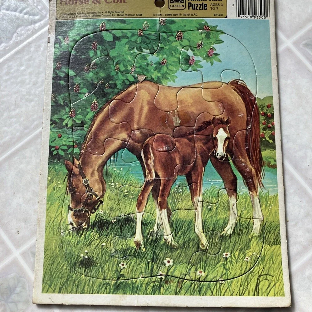 Horse & Colt Golden Frame Tray Puzzle 12Pc Western Publishing Vintage Toys 1983